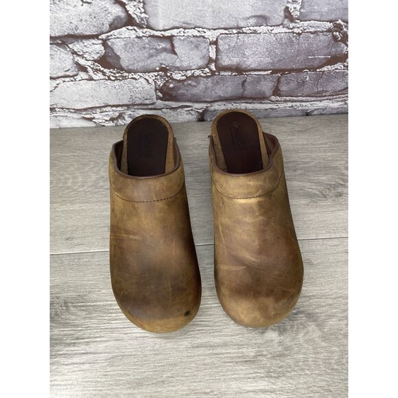 Sanita Brown Nubuck Leather Round Clogs Wooden Heel Shoes Women Sz 40EU/9.5M US - Picture 3 of 16